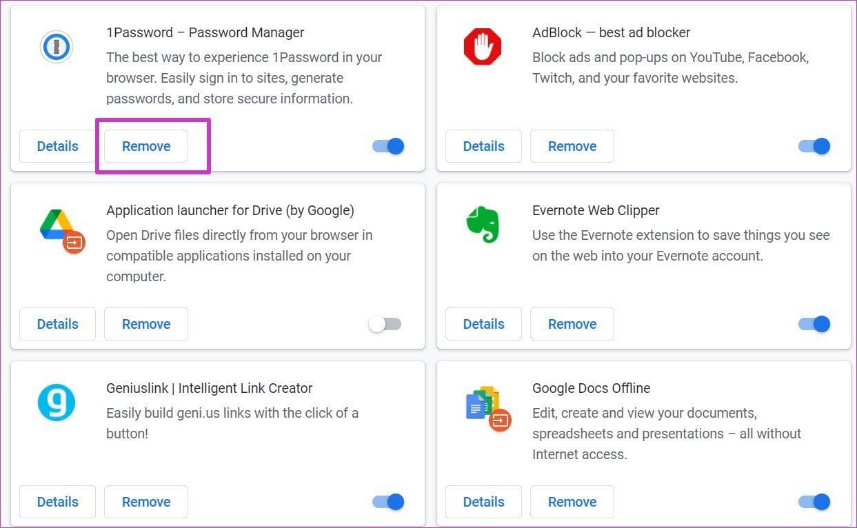 Remove extensions
