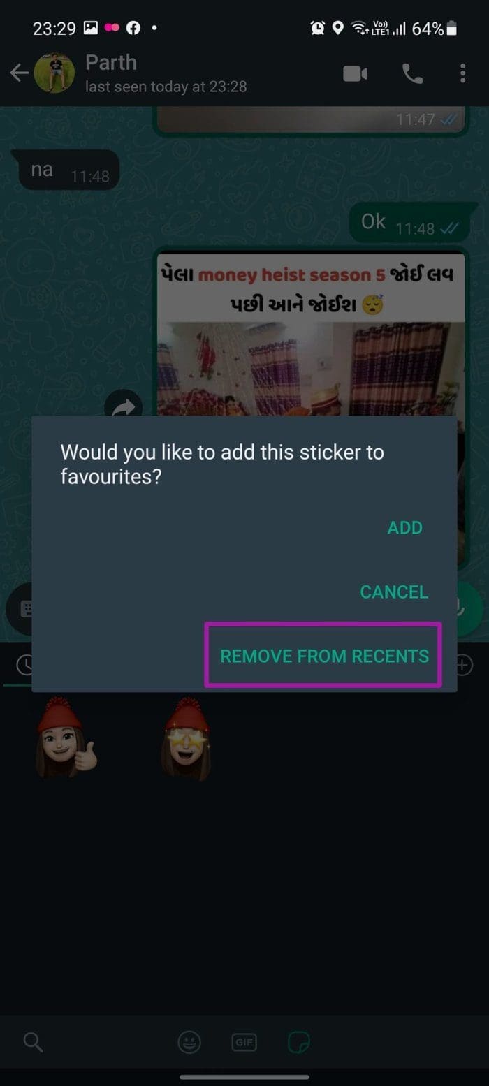 Remove from recents in whatsapp