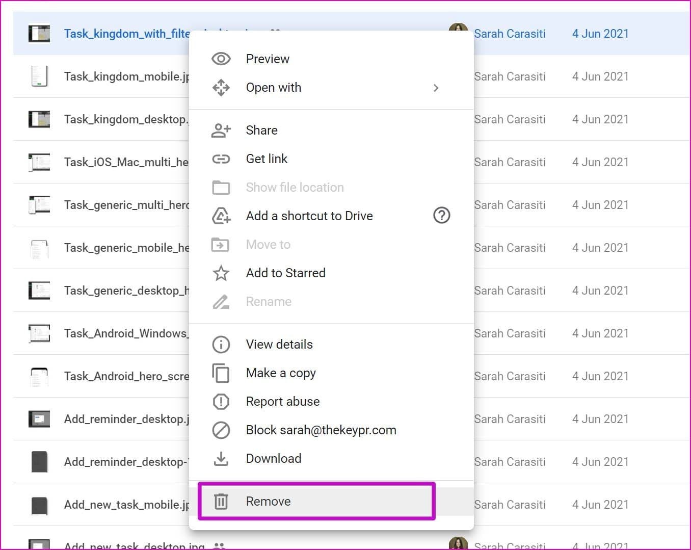 Remove shared files