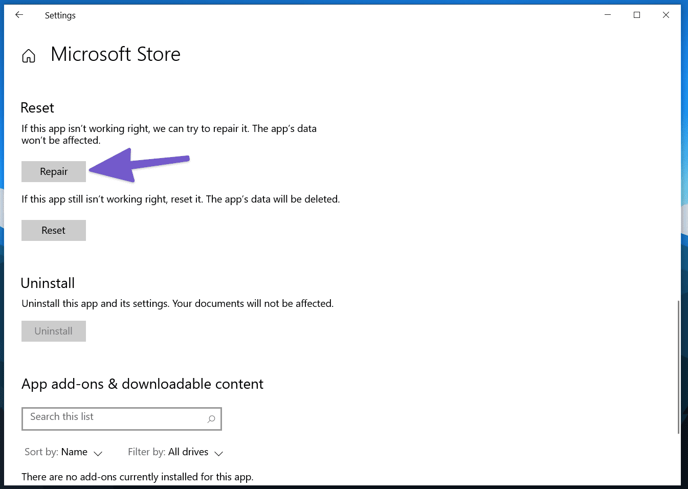Repair microsoft store