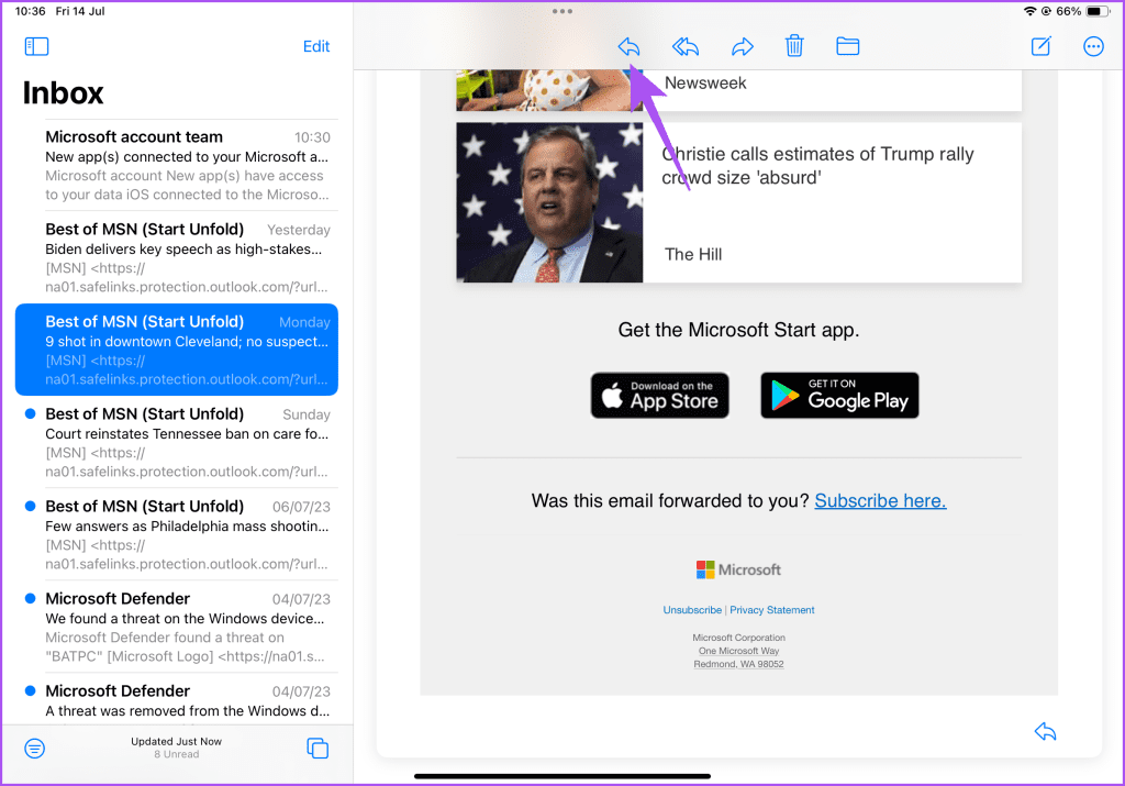 reply icon mail app ipad