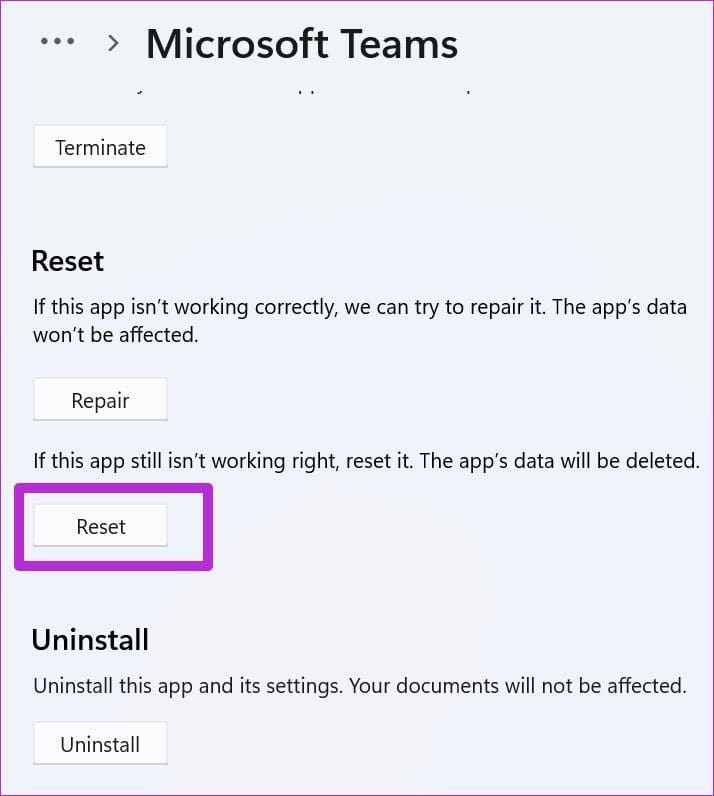 Reset microsoft teams