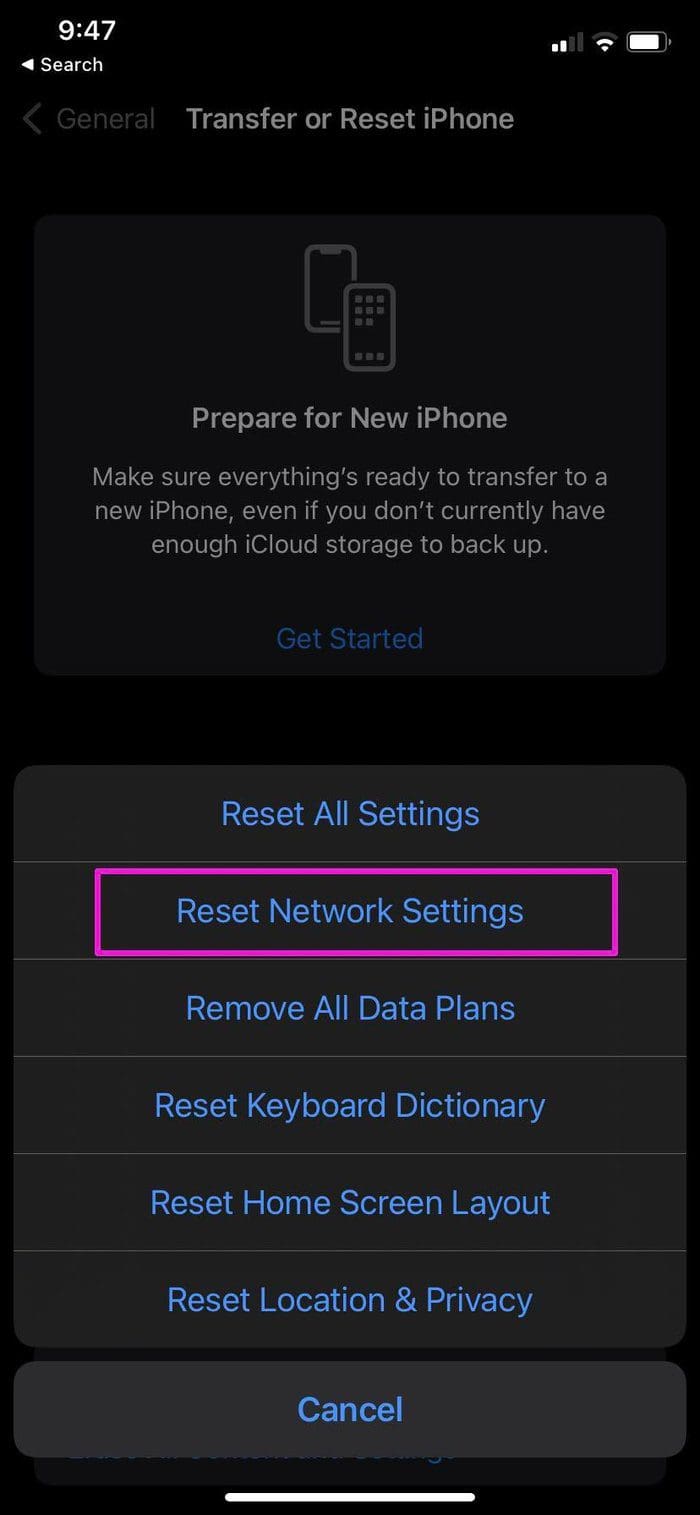 Reset network settings