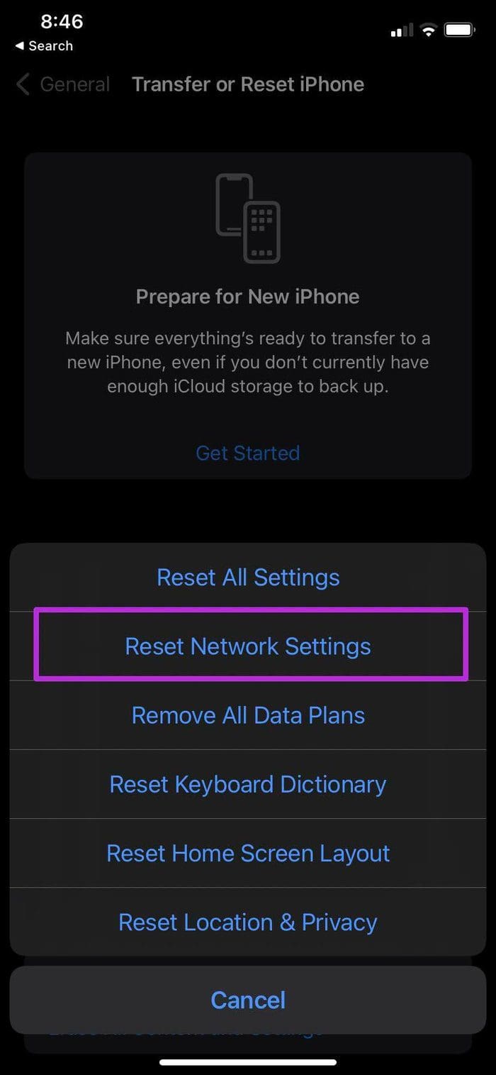 Reset network settings