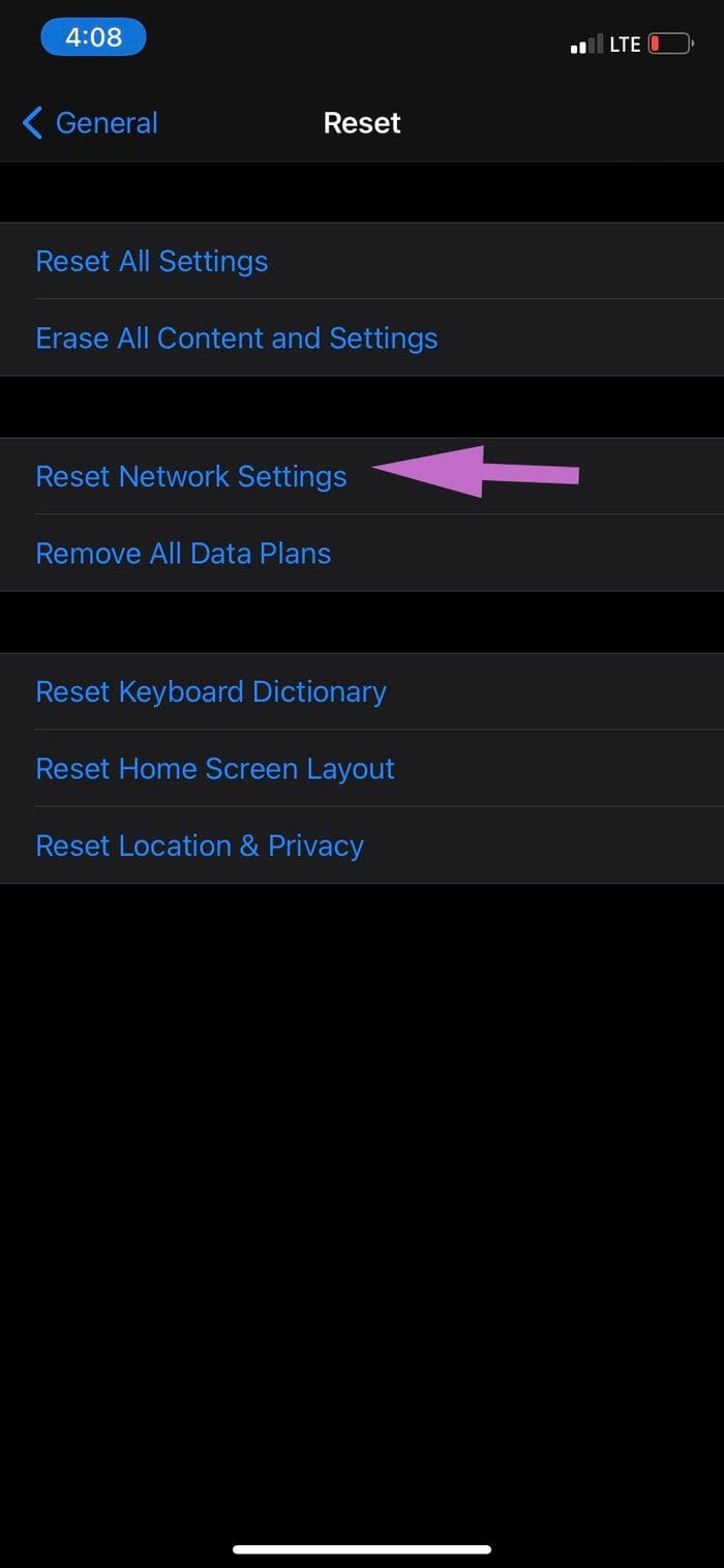 Reset network settings