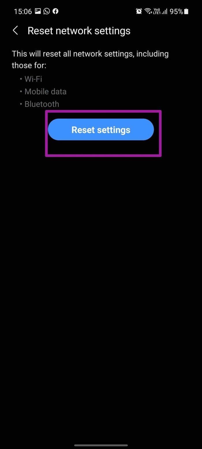 Reset settings