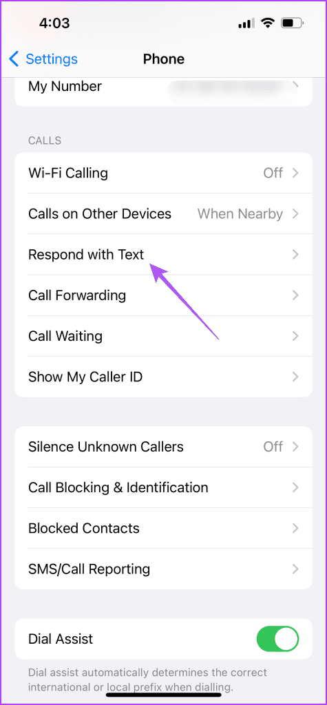 respond with text phone settings iphone
