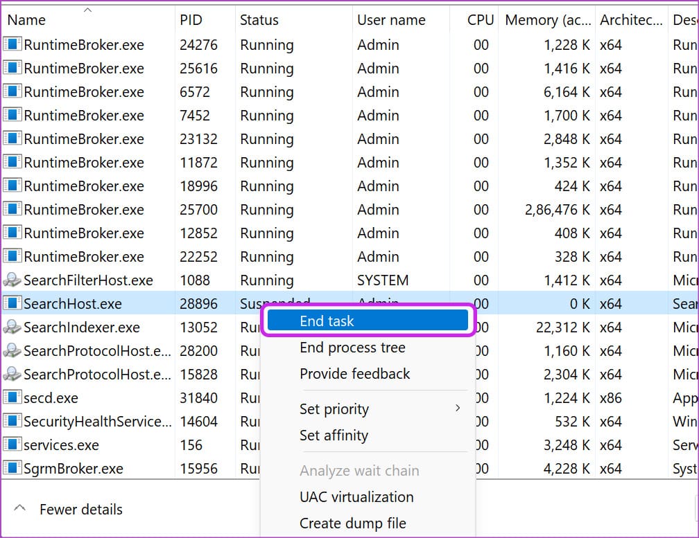 search host end task