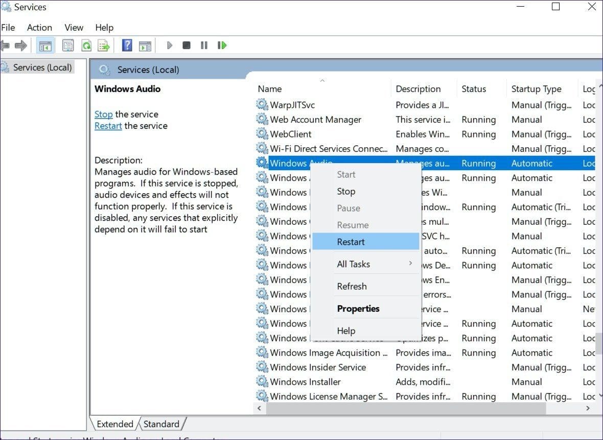 Restart windows audio