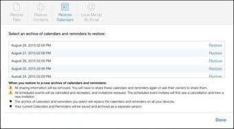 Restore Calendars