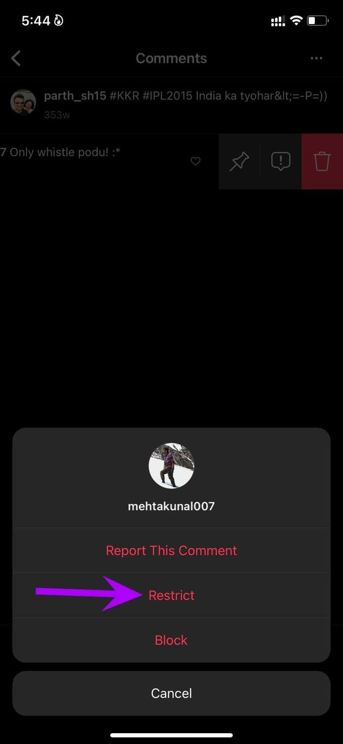 Restrict account on instagram