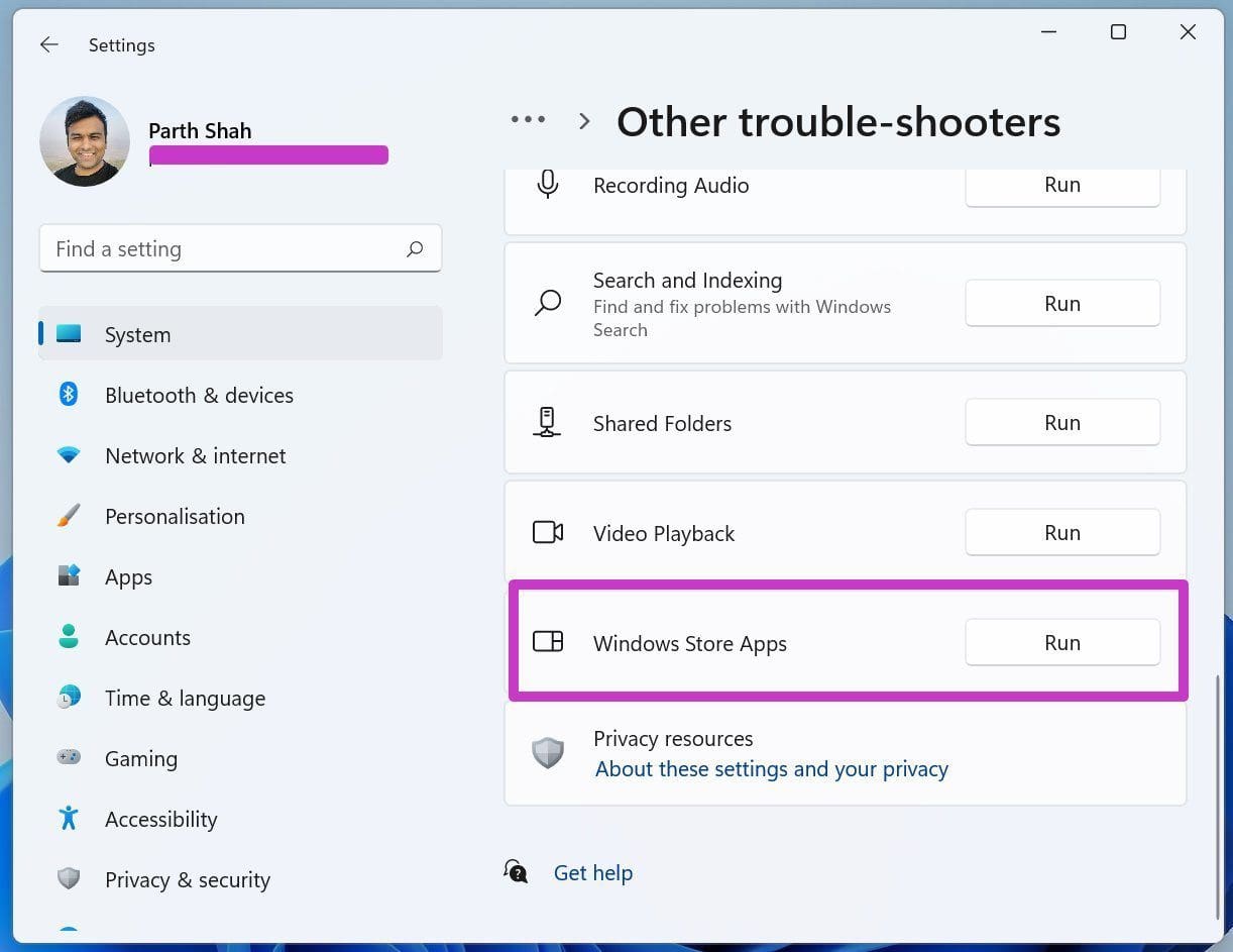 Run windows apps troubleshooter