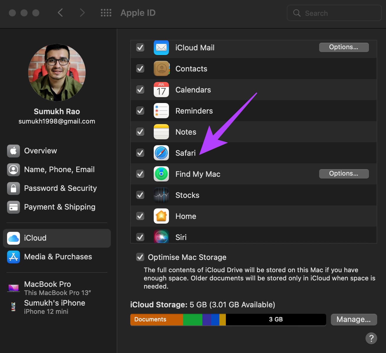 Safari sync