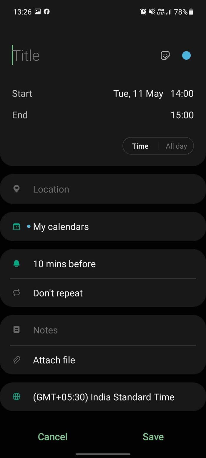 Samsung calendar add event