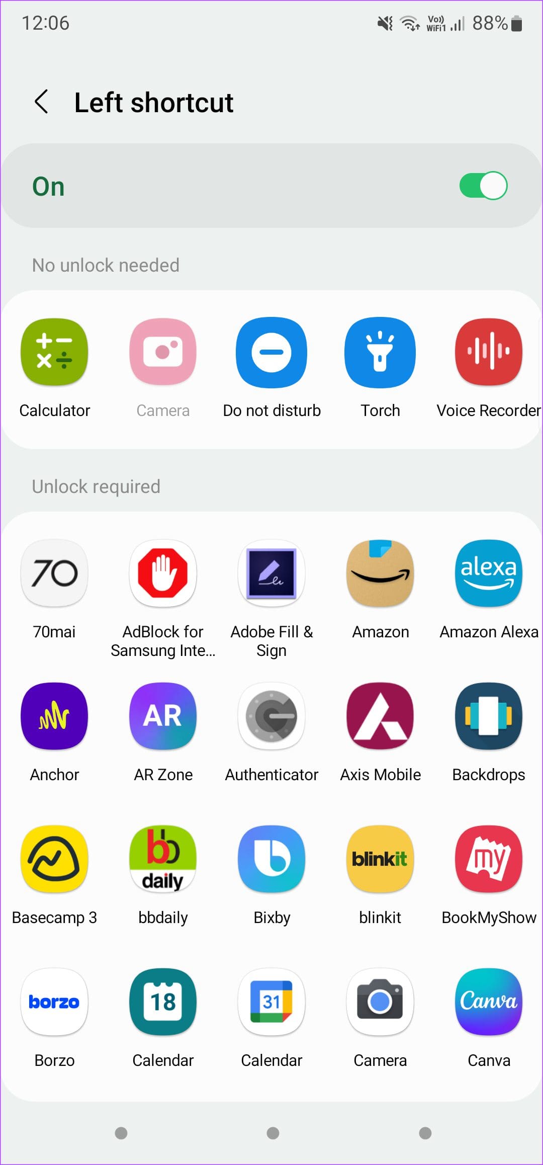 change left lock screen shortcut