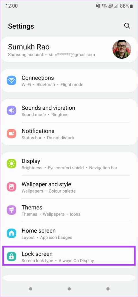 settings app on Samsung