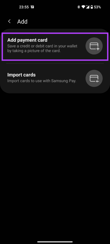 Add payment card