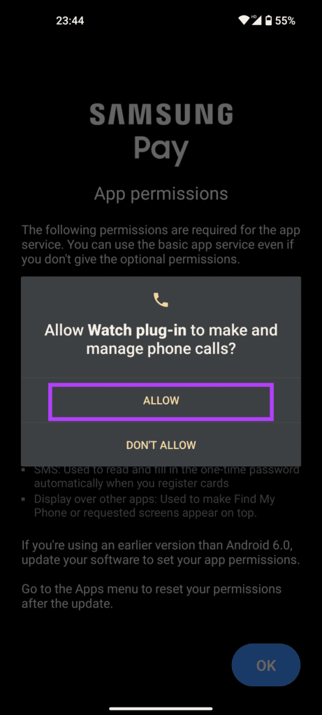 Allow call permissions