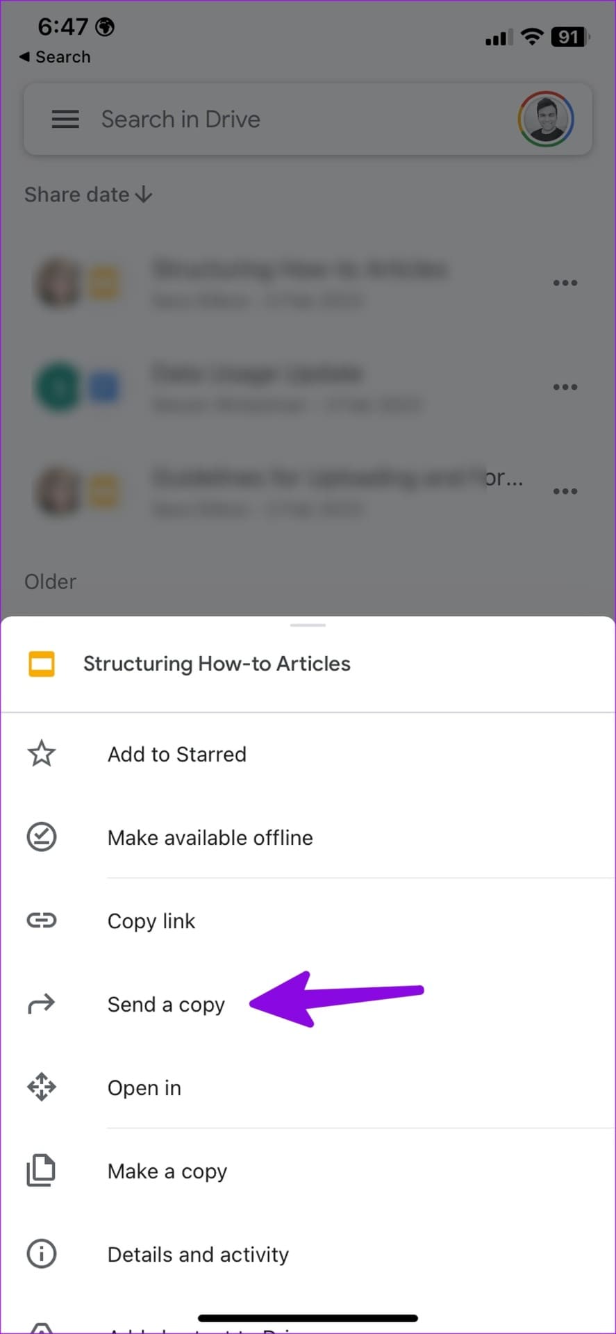 send a copy on google drive