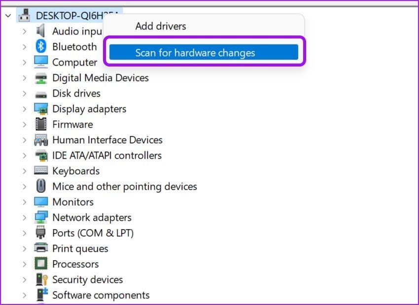 Scan for hardware changes fix bluetooth missing from device manager in windows 11