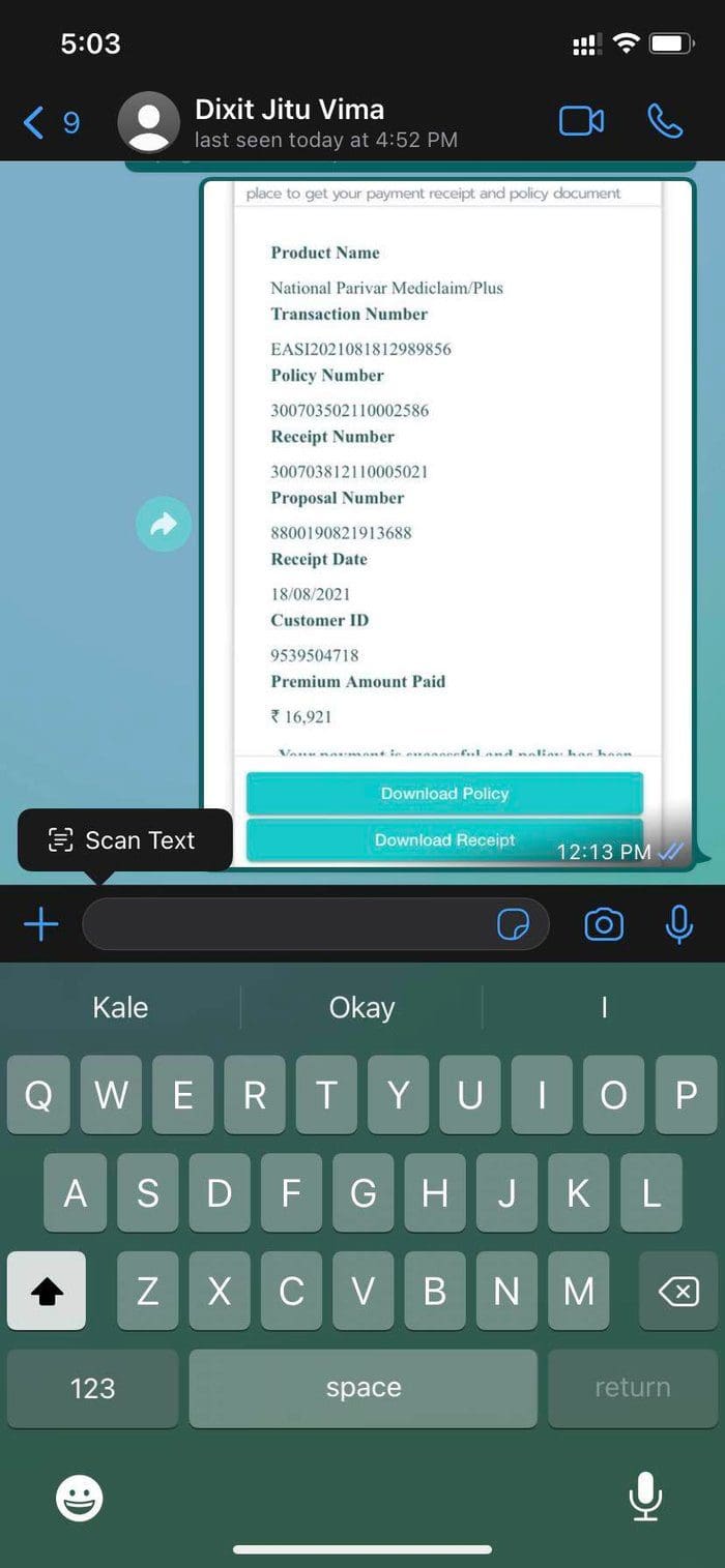 Scan text in whatsapp