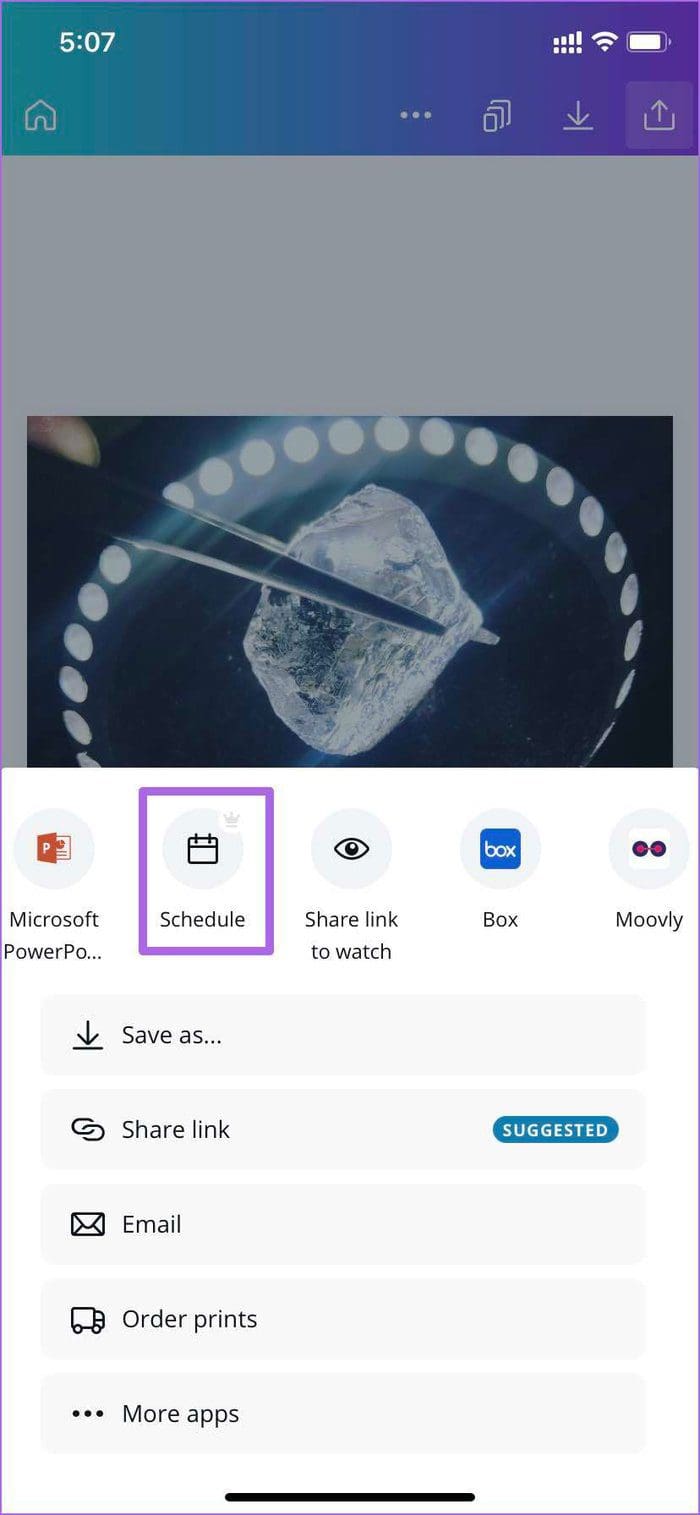 Schedule post on canva mobile