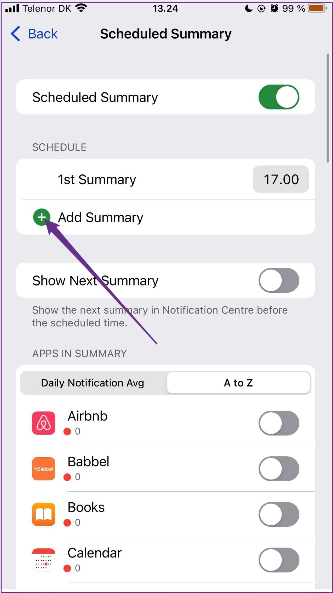 Scheduled summary add summary