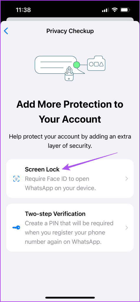 screen lock privacy checkup whatsapp