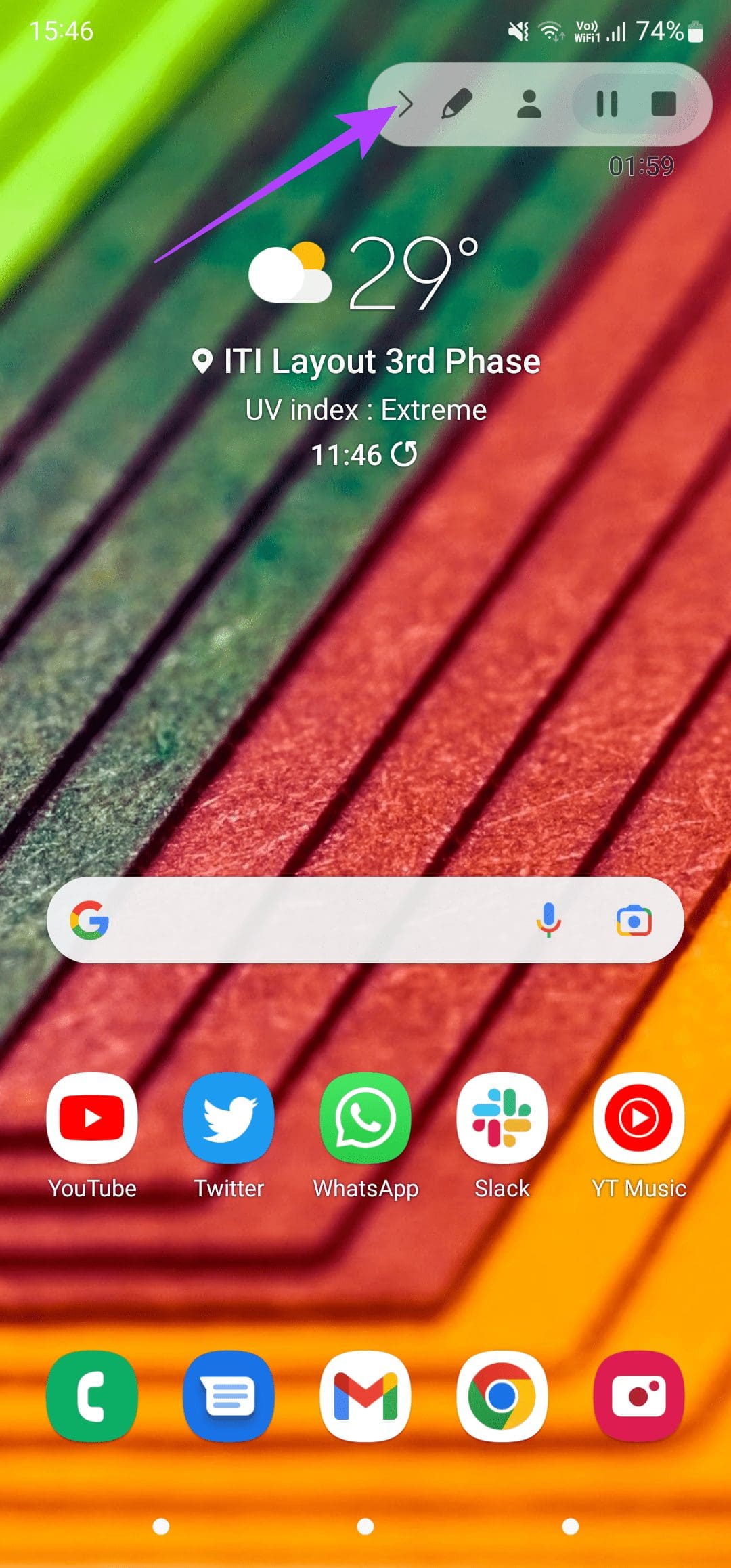 arrow to hide bar