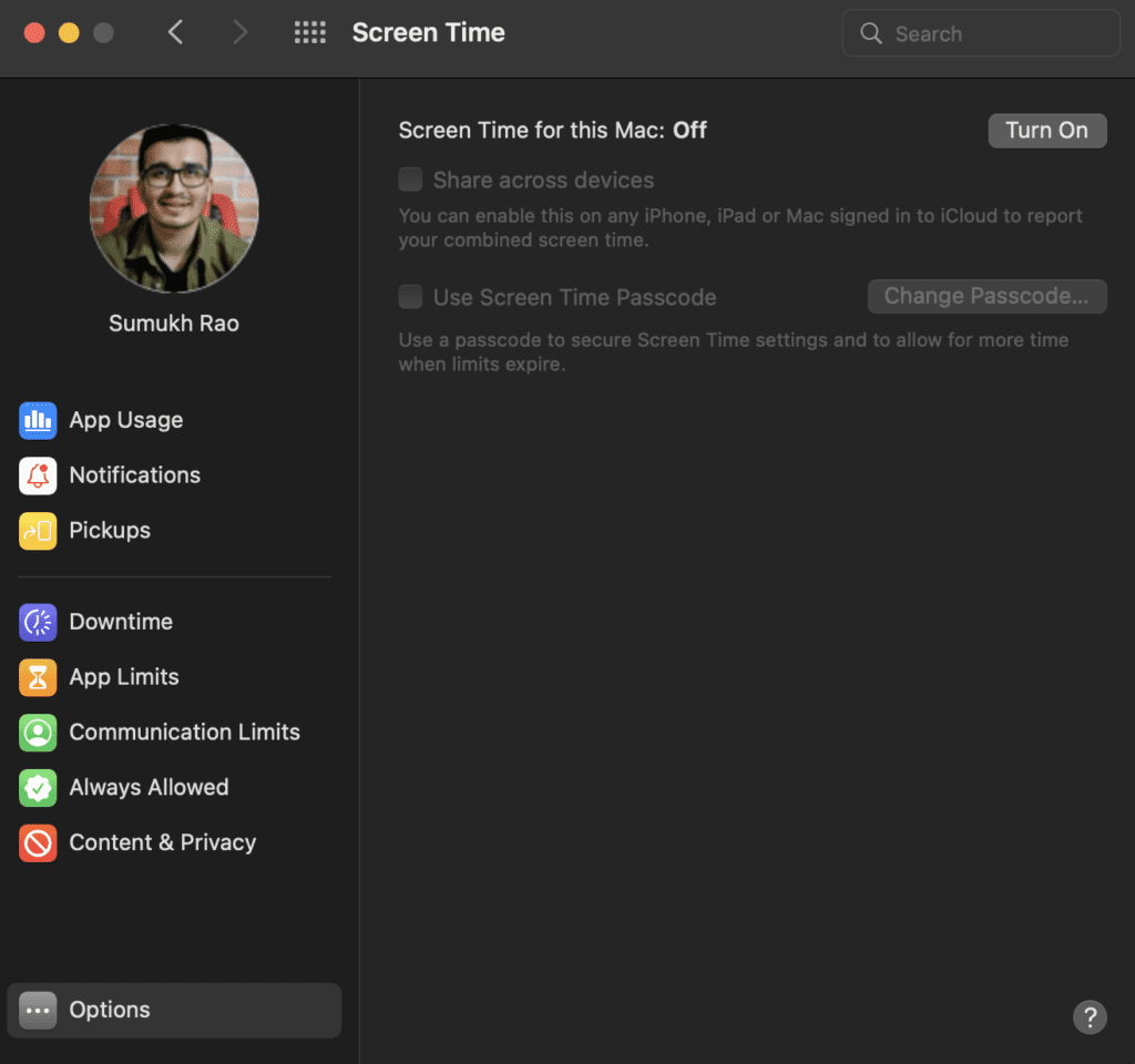 Screen time data disabled