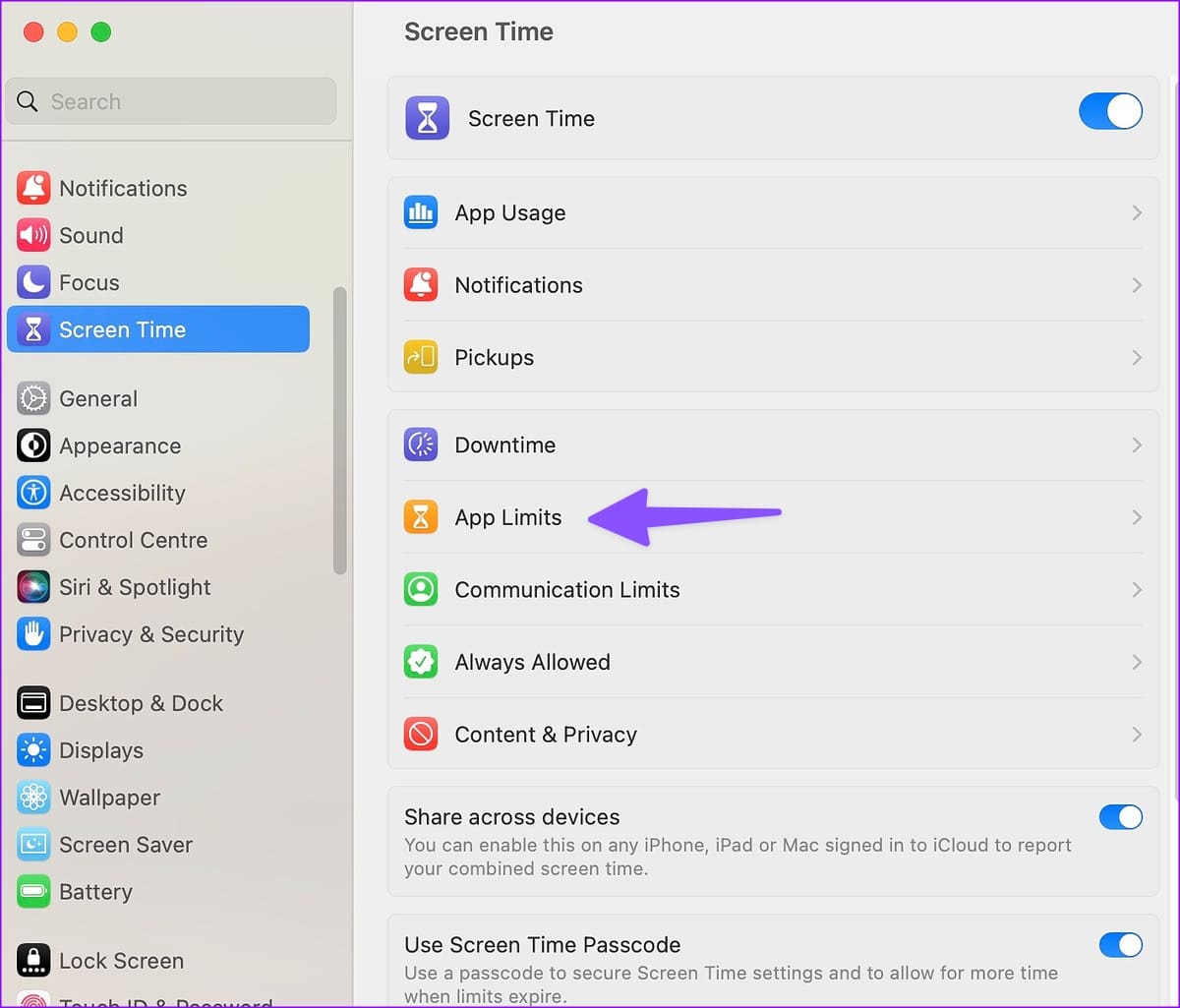 app limits in Screen Time on Mac