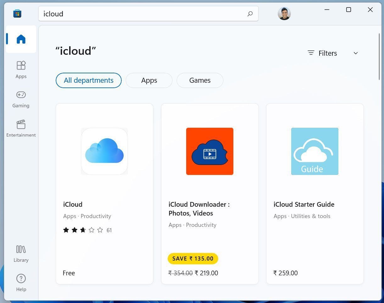 Search for icloud