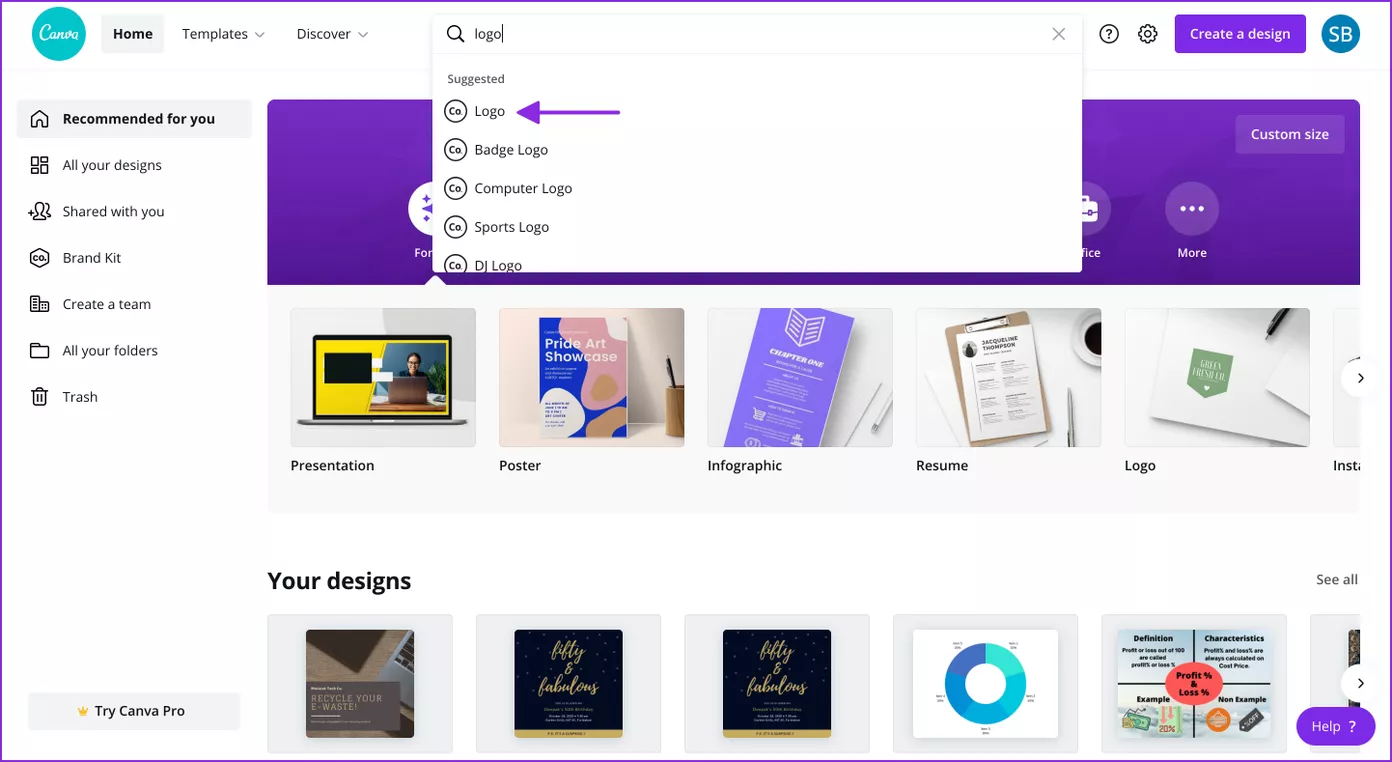Search for logo in canva