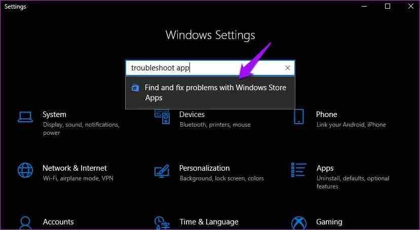 Search for troubleshoot apps
