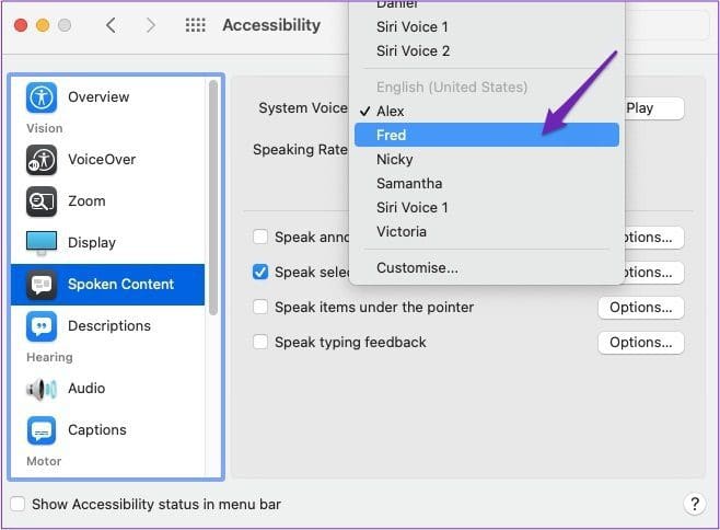 Select a voice on mac