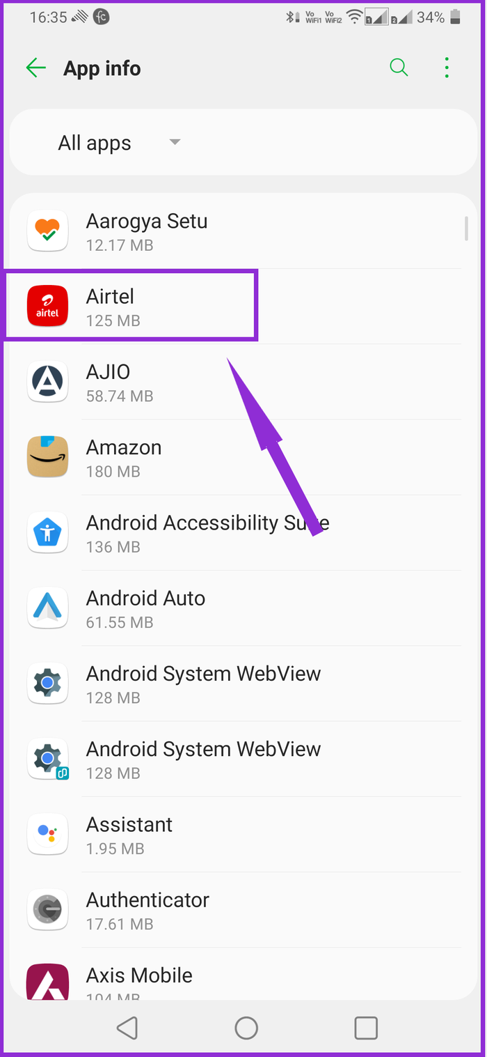 Select any of apps from the list