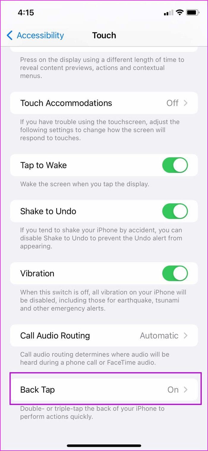 Select back tap
