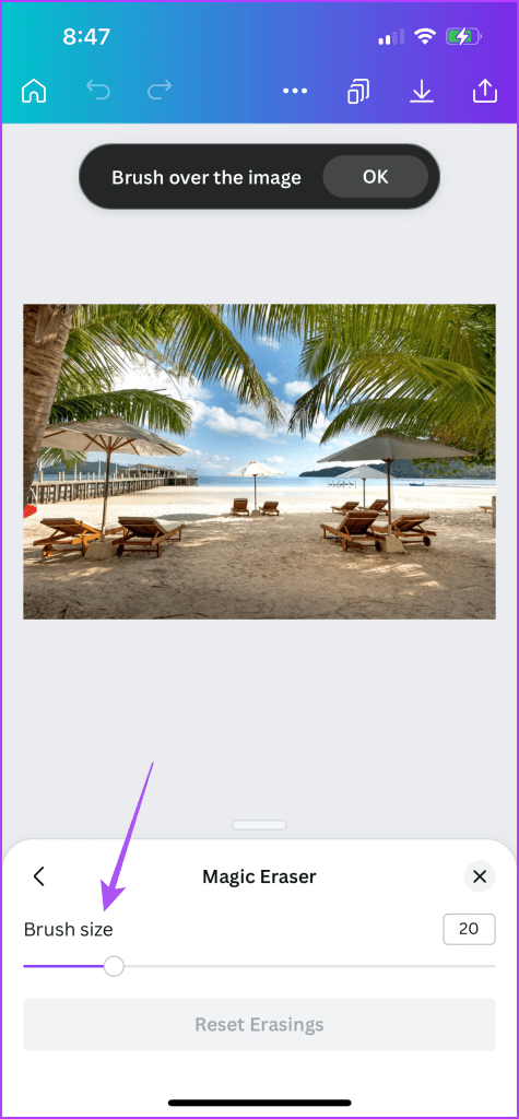 select brush size magic eraser canva app mobile
