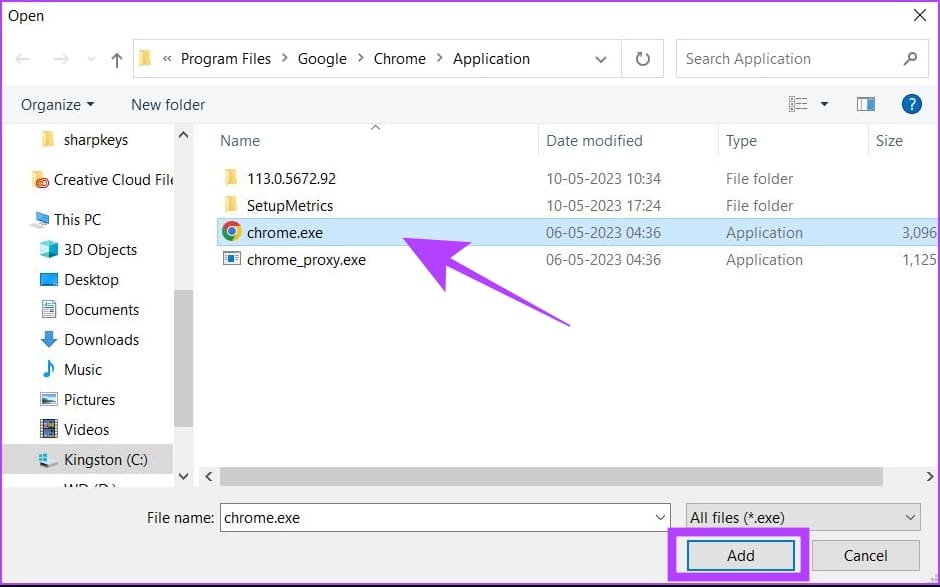 select chrome.exe
