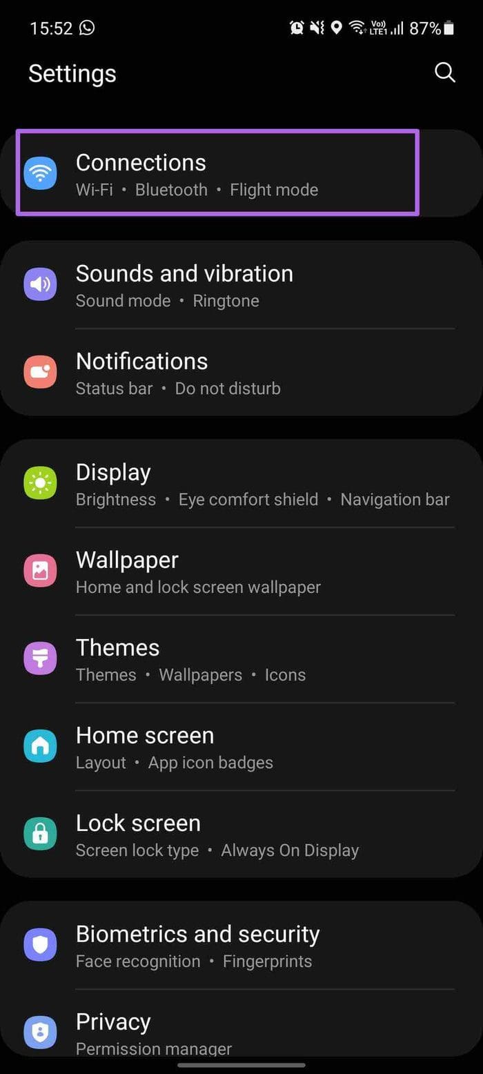 Select connections menu