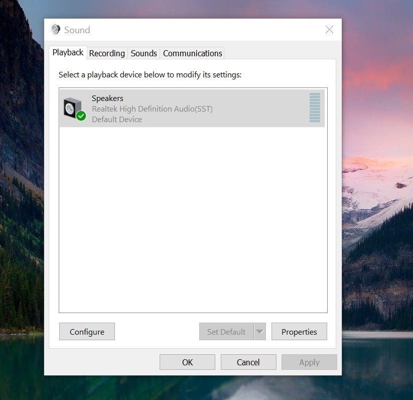 Select default audio on windows 10