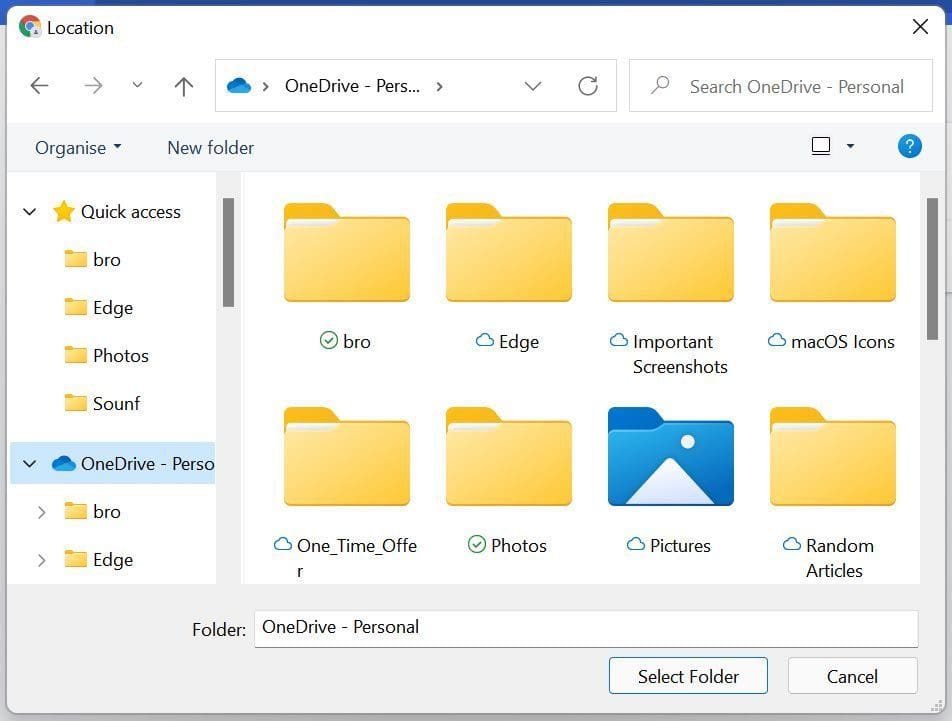Select download folder on windows