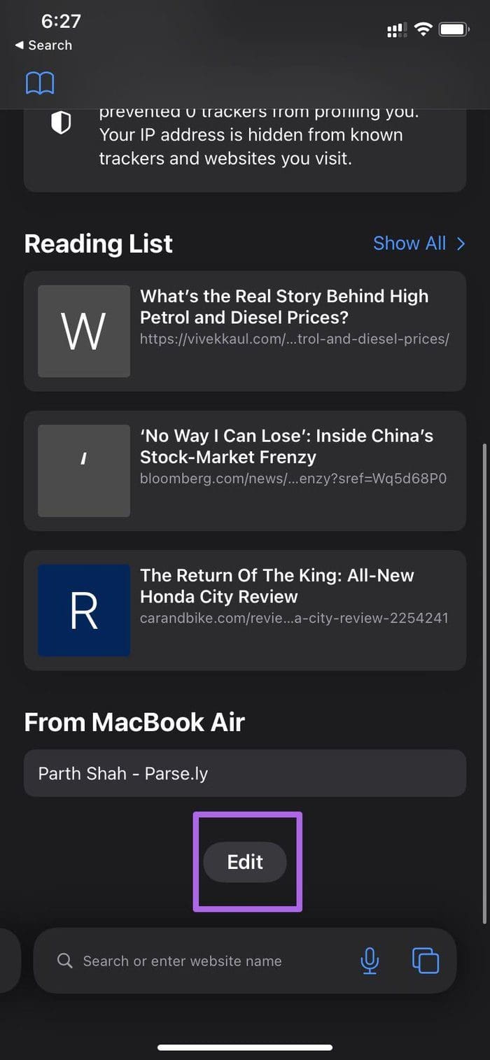 Select edit button in safari