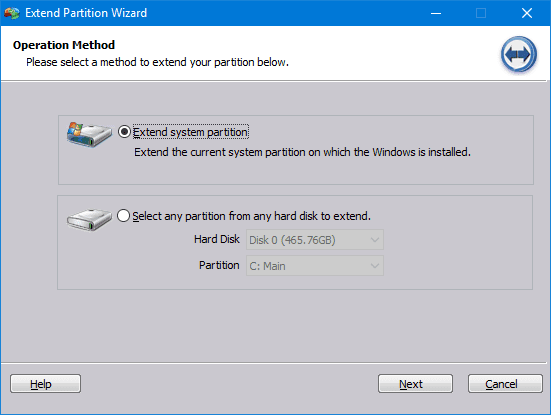Select Extend System Partition