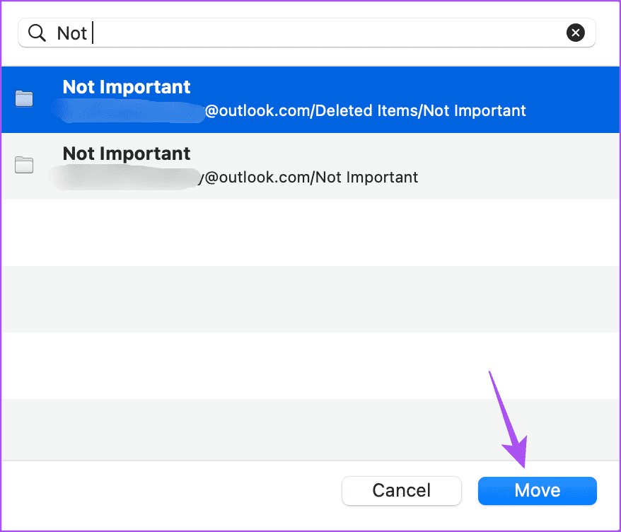 select folder to move email in outlook on mac
