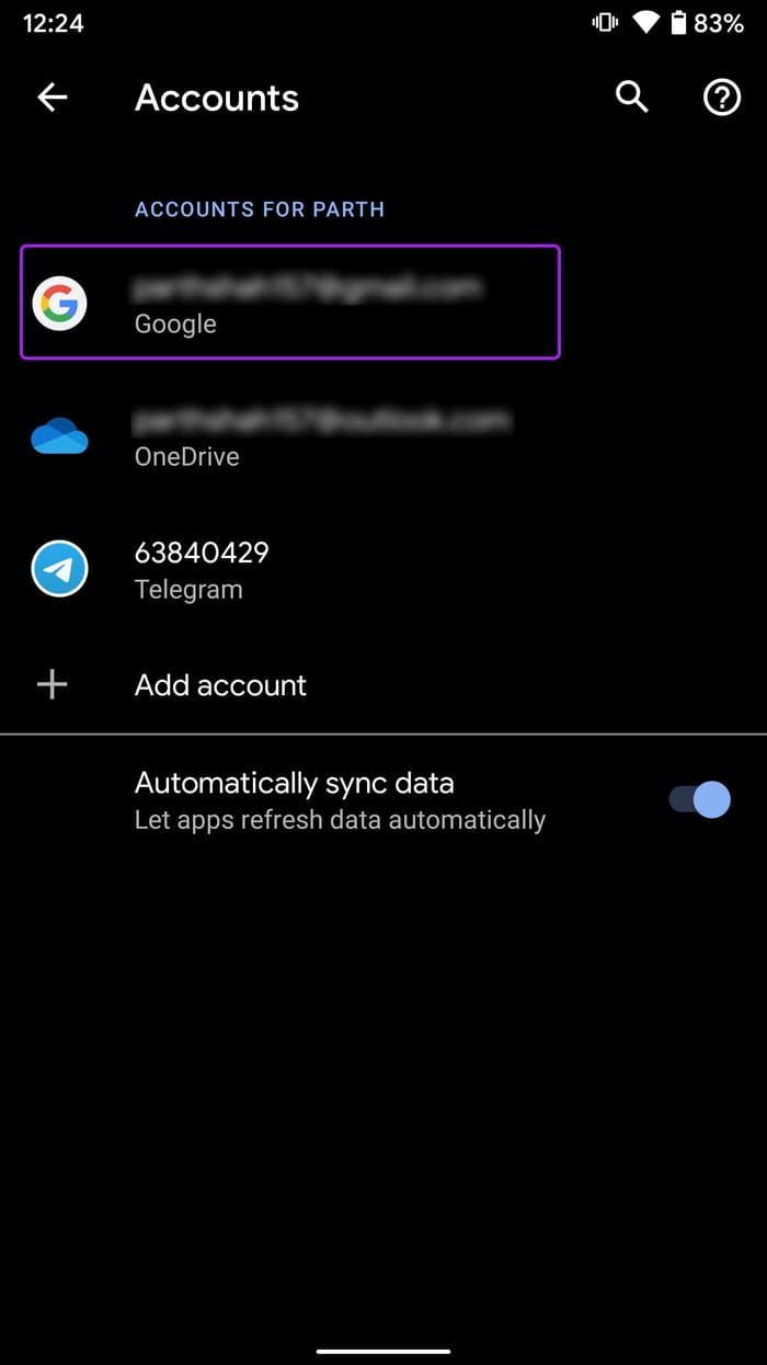 Select google account apps not updating on android