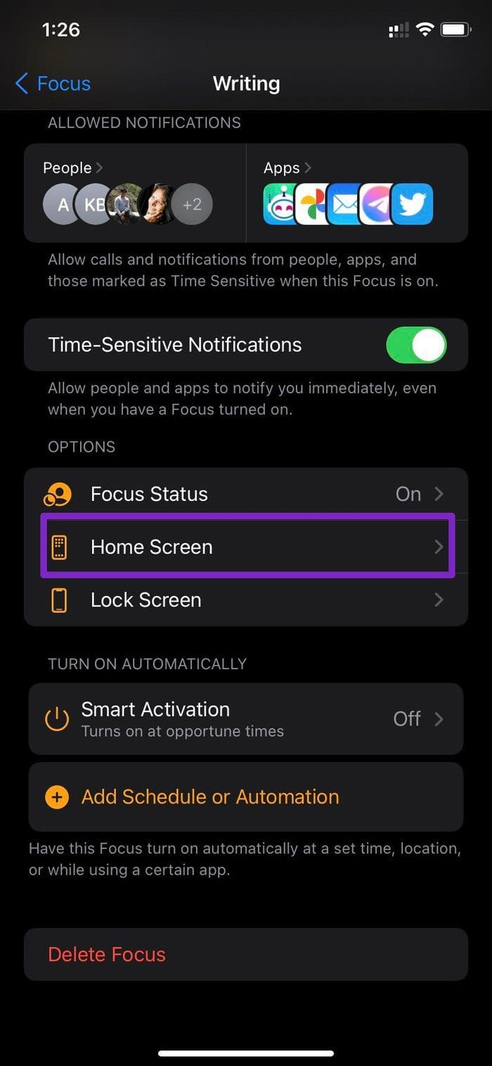 Select home screen