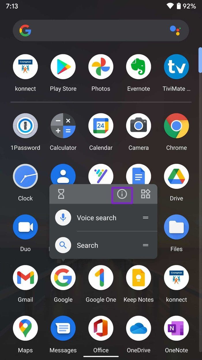 Select info button
