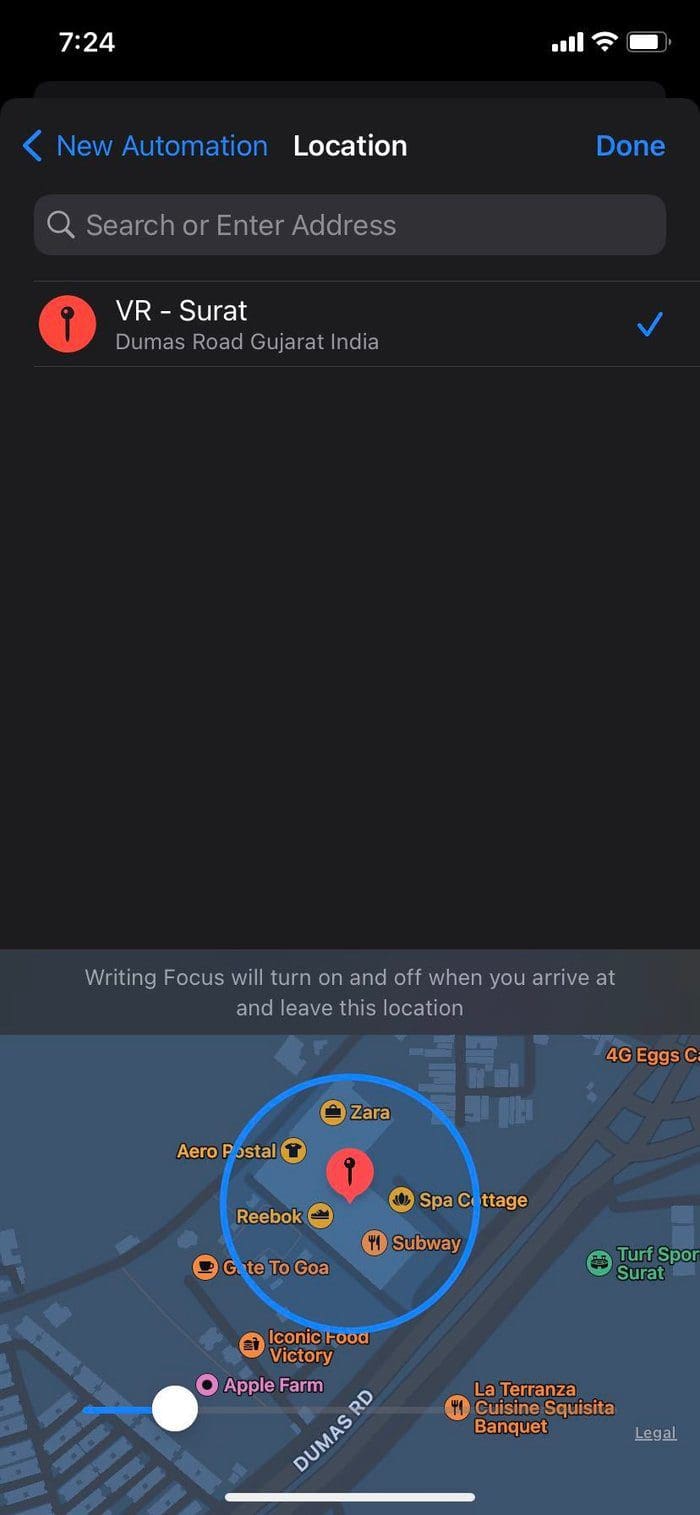 Select location in focus