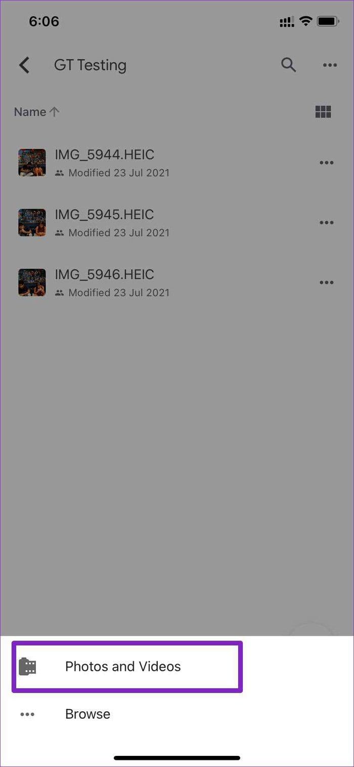 Select photos and videos option